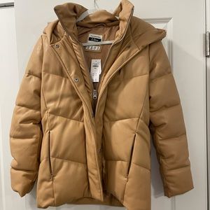 Abercrombie & Fitch tan faux leather puffer